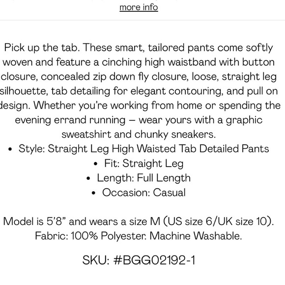 NWT Nasty Gal Straight Leg Tab Detailed Pleated Trouser  Size 6 - Picture 13 of 13